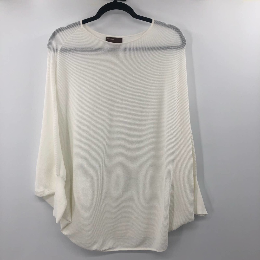 Kerisma S/M Cream White Ribbed Kaftan Dolman Sleeve Poncho Top Womens